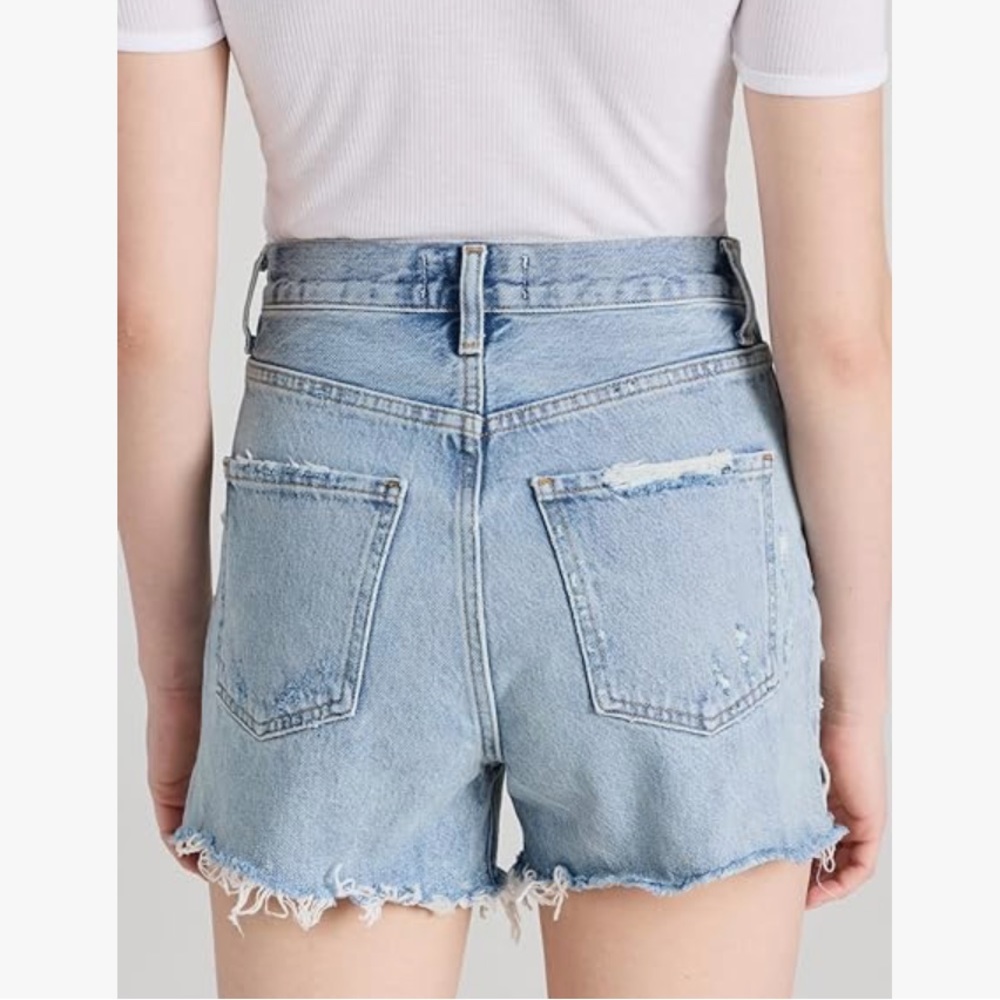 Agolde Light Blue Distressed Denim Jean Shorts - Picture 5 of 10
